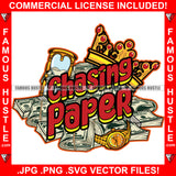 Chasing Paper Cash Money Bundles Gold Watch Crown Hourglass Hip Hop Rap Rapper Plug Trap Street Hood Ghetto Swag Thug Hustler Hustling Famous Hustle Baller Trapper Quote Art Graphic Design Logo T-Shirt Print Printing JPG PNG SVG Vector Cut File