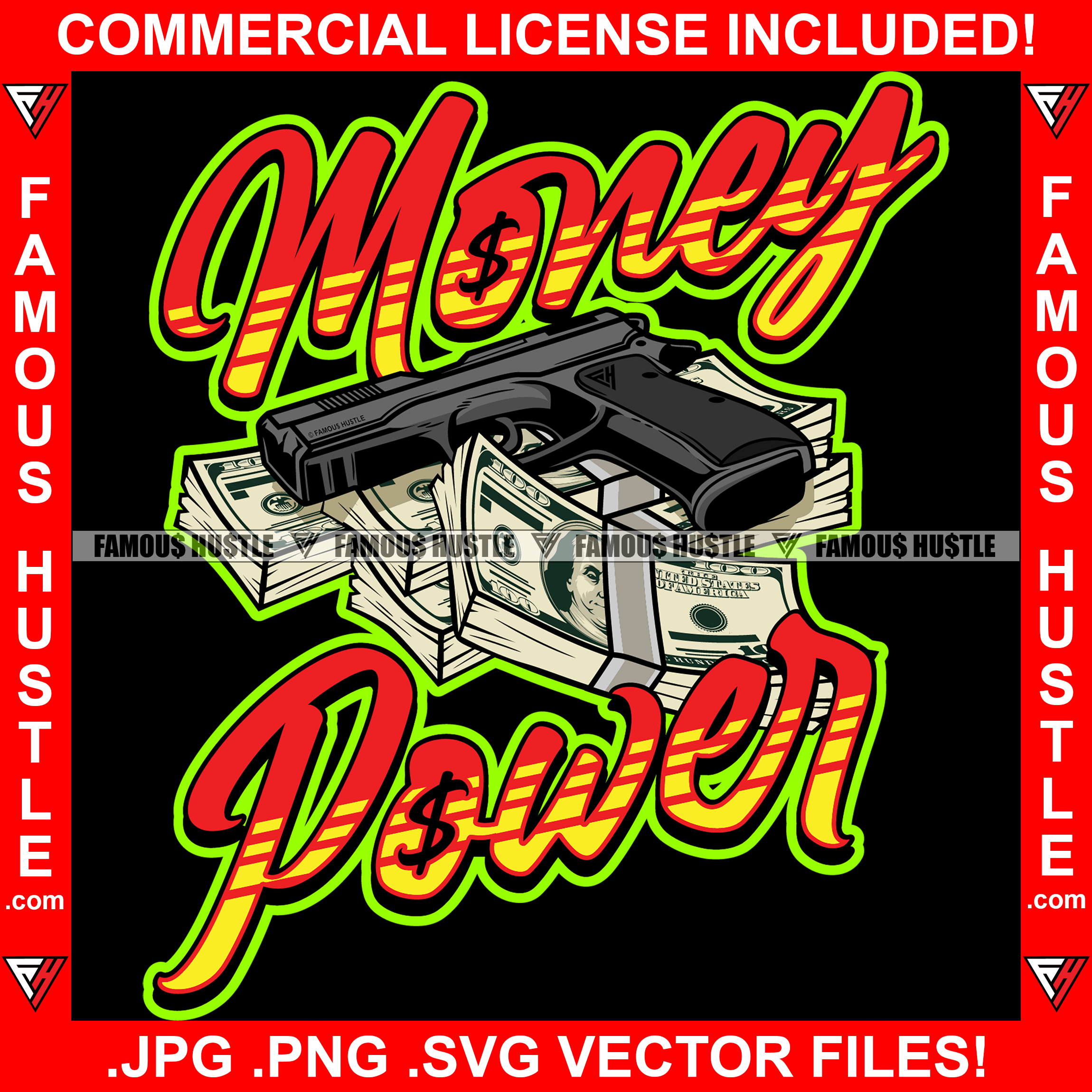 Money Power Cash Bundles Pistol Gun Hip Hop Rap Rapper Plug Trap