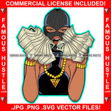 Sexy Female Black Ski Mask Woman Holding Cell Phone Cash Money Stacks Mean Face Tattoo Hip Hop Rap Hustler Drip Trap Hood Thug Street Mafia Mob Ghetto Famous Hustle Art Graphic Design Logo T-Shirt Print Printing JPG PNG SVG Vector Cut File