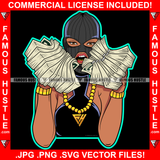 Sexy Female Black Ski Mask Woman Holding Cell Phone Cash Money Stacks Mean Face Tattoo Hip Hop Rap Hustler Drip Trap Hood Thug Street Mafia Mob Ghetto Famous Hustle Art Graphic Design Logo T-Shirt Print Printing JPG PNG SVG Vector Cut File