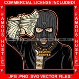 Sauce Gangster White Man Ski Mask Cash Money Stack Gold Necklace Hip Hop Rap Rapper Plug Trap Street Hood Ghetto Swag Thug Hustler Hustling Famous Hustle Baller Trapper Art Graphic Design Logo T-Shirt Print Printing JPG PNG SVG Vector Cut File