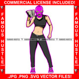 Sexy Gangster White Lady Female Pink Ski Mask Sexy Dress Money Stack In Hands Sneakers Gold Jewelry Hip Hop Rap Plug Trap Street Hood Ghetto Hustler Hustling Drip Rich Thug Famous Hustle Art Graphic Design Logo Print Printing Vector SVG Cut File