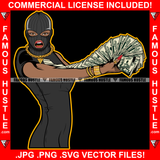 Blessed Vibes Sexy Gangster Black Lady Female Ski Mask Spreading Cash Stack Spread Arm Money Gold Jewelry Hip Hop Rap Plug Ghetto Swag Thug Famous Hustle Baller Trapper Art Graphic Design Logo T-Shirt Print Printing JPG PNG SVG Vector Cut File