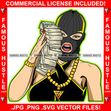 Streets On Lock Sexy Female Lady Ski Mask Red Nails Holding Big Money Stack Gold Jewelry Chain Necklace Hip Hop Rap Plug Trap Hood Ghetto Thug Hustling Famous Hustle Art Graphic Design Logo T-Shirt Print Printing JPG PNG SVG Vector Cut File