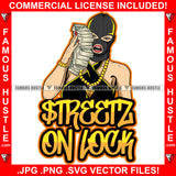 Streets On Lock Sexy Female Lady Ski Mask Red Nails Holding Big Money Stack Gold Jewelry Chain Necklace Hip Hop Rap Plug Trap Hood Ghetto Thug Hustling Famous Hustle Quote Art Graphic Design Logo T-Shirt Print Printing JPG PNG SVG Vector Cut File
