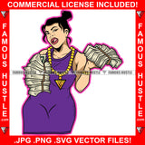 Gettin' Money Sexy Plus Size Female Lady Gold Jewelry Mean Face Cash Money Bundles High Heels Hip Hop Rap Rapper Street Hood Ghetto Swag Thug Hustler Hustling Famous Hustle Art Graphic Design Logo T-Shirt Print Printing JPG PNG SVG Vector Cut File