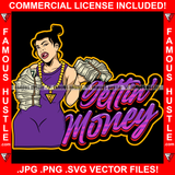 Gettin' Money Sexy Plus Size Female Lady Gold Jewelry Mean Face Cash Money Bundles High Heels Hip Hop Rap Rapper Street Hood Ghetto Swag Thug Hustler Hustling Famous Hustle Quote Art Graphic Design Logo T-Shirt Print Printing JPG PNG SVG Vector Cut File