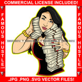 Blessed Vibes Sexy Gangster White Lady Female Big Cash Money Stacks Both Hands Gold Jewelry Hip Hop Rap Rapper Plug Trap Street Hood Ghetto Swag Thug Baller Trapper Art Graphic Design Logo T-Shirt Print Printing JPG PNG SVG Vector Cut File