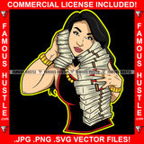 Blessed Vibes Sexy Gangster White Lady Female Big Cash Money Stacks Both Hands Gold Jewelry Hip Hop Rap Rapper Plug Trap Street Hood Ghetto Swag Thug Baller Trapper Art Graphic Design Logo T-Shirt Print Printing JPG PNG SVG Vector Cut File