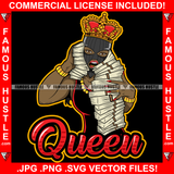 Queen Sexy Gangster Black Lady Female Crown Ski Mask Cap Cash Money Stacks Gold Jewelry Hip Hop Rap Rapper Plug Trap Street Hood Ghetto Swag Thug Baller Trapper Quote Art Graphic Design Logo T-Shirt Print Printing JPG PNG SVG Vector Cut File