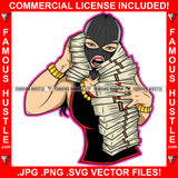 Blessed Vibes Sexy Gangster White Lady Female Ski Mask Cap Cash Money Stacks Gold Jewelry Hip Hop Rap Rapper Plug Trap Street Hood Ghetto Swag Thug Baller Trapper Art Graphic Design Logo T-Shirt Print Printing JPG PNG SVG Vector Cut File