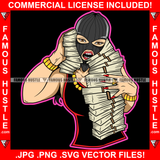 Blessed Vibes Sexy Gangster White Lady Female Ski Mask Cap Cash Money Stacks Gold Jewelry Hip Hop Rap Rapper Plug Trap Street Hood Ghetto Swag Thug Baller Trapper Art Graphic Design Logo T-Shirt Print Printing JPG PNG SVG Vector Cut File