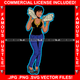 Money Talks Sexy Gangster Woman Female Licking Cash Bundles Gold Jewelry High Heels Hip Hop Rap Rapper Street Hood Ghetto Swag Thug Hustler Hustling Famous Hustle Art Graphic Design Logo T-Shirt Print Printing JPG PNG SVG Vector Cut File