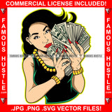 Paper Chaser White Sexy Gangster Lady Female Cash Money Hands Gold Jewelry Red Lips Nails Hip Hop Rap Plug Trap Street Hood Ghetto Swag Thug Famous Hustle Baller Trapper Art Graphic Design Logo T-Shirt Print Printing JPG PNG SVG Vector Cut File