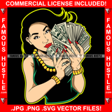 Paper Chaser White Sexy Gangster Lady Female Cash Money Hands Gold Jewelry Red Lips Nails Hip Hop Rap Plug Trap Street Hood Ghetto Swag Thug Famous Hustle Baller Trapper Art Graphic Design Logo T-Shirt Print Printing JPG PNG SVG Vector Cut File