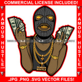 Gangster Black Man Ski Mask Two Hands Cash Robber Gold Teeth Yellow Eyes Watch Jewelry Necklace Rings Hip Hop Rap Rapper Plug Trap Street Hood Thug Hustling Drip Famous Art Graphic Design Logo T-Shirt Print Printing JPG PNG SVG Vector Cut File