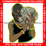 Street Legend Dripping Sexy Black Female Gangster Ski Mask Cash Money Hands Gold Jewelry Robber Face Mask Rap Rapper Plug Trap Ghetto Swag Thug Drip Famous Hustle Art Graphic Design Logo T-Shirt Print Printing JPG PNG SVG Vector Cut File