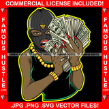 Street Legend Dripping Sexy Black Female Gangster Ski Mask Cash Money Hands Gold Jewelry Robber Face Mask Rap Rapper Plug Trap Ghetto Swag Thug Drip Famous Hustle Art Graphic Design Logo T-Shirt Print Printing JPG PNG SVG Vector Cut File