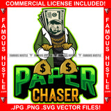 Paper Chaser Gangster 100 Dollar Bill Money Gold Jewelry Boss Dress Hip Hop Rap Rapper Plug Trap Street Hood Ghetto Hustler Hustling Famous Hustle Baller Trapper Quote Art Graphic Design Logo T-Shirt Print Printing JPG PNG SVG Vector Cut File