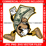 Gangster Cash Cartoon Character Running Holding Money Bag Hip Hop Rap Rapper Plug Trap Street Hood Ghetto Swag Thug Hustler Hustling Famous Hustle Baller Trapper Art Graphic Design Logo T-Shirt Print Printing JPG PNG SVG Vector Cut File