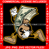 Gangster Cash Cartoon Character Running Holding Money Bag Hip Hop Rap Rapper Plug Trap Street Hood Ghetto Swag Thug Hustler Hustling Famous Hustle Baller Trapper Art Graphic Design Logo T-Shirt Print Printing JPG PNG SVG Vector Cut File