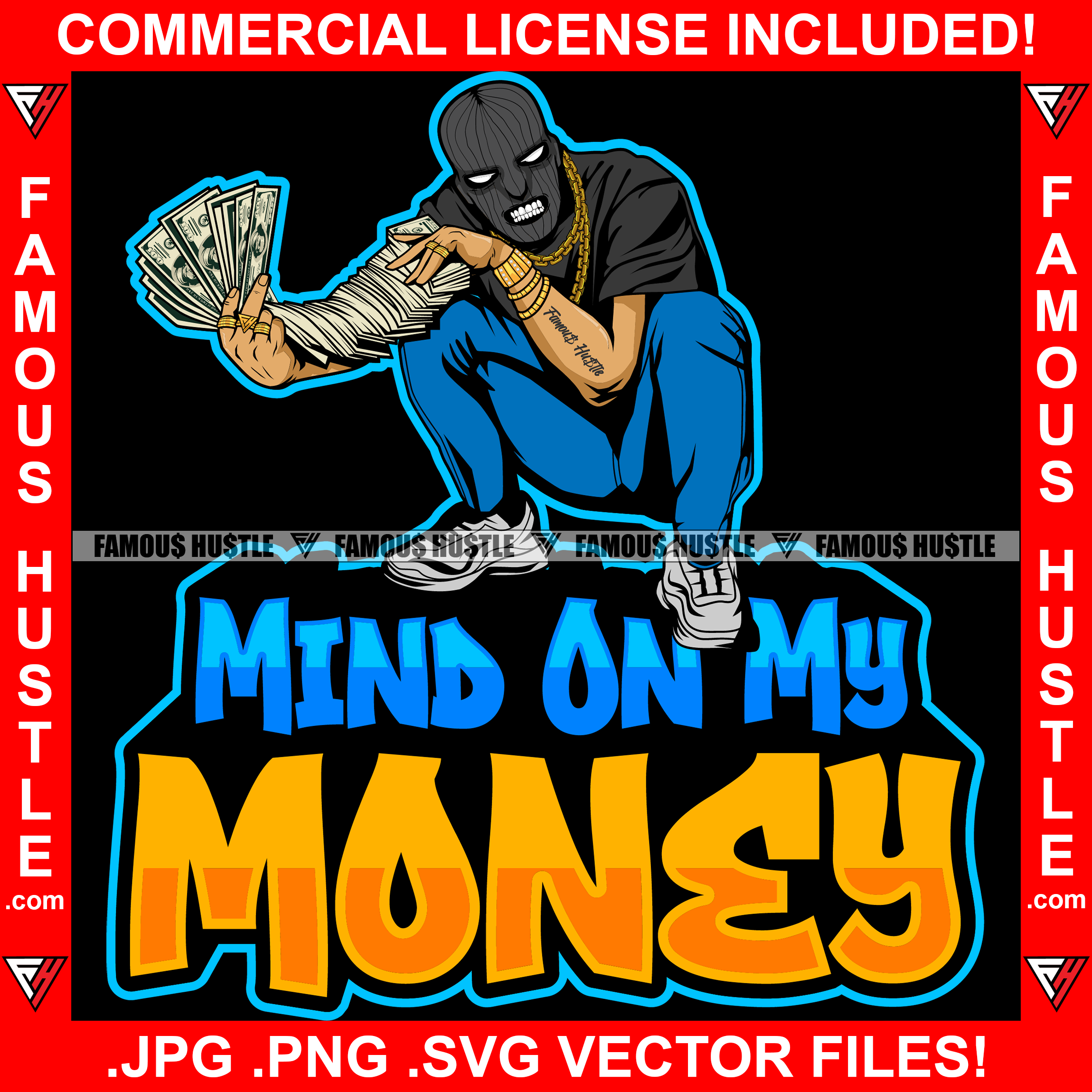 Mind On My Money Gangster White Man Ski Mask Spreading Cash Stack Spre ...