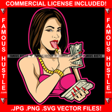 Famous Hustle Cash Runner Sexy Gangster Woman Female White Lady Nails Counting Money Bundles Gold Jewelry Hip Hop Rap Trap Hood Thug Hustler Hustling Baller Trapper Art Graphic Design Logo T-Shirt Print Printing JPG PNG SVG Vector Cut File