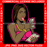 Famous Hustle Cash Runner Sexy Gangster Woman Female Black Lady Nails Counting Money Bundles Gold Jewelry Hip Hop Rap Trap Hood Thug Hustler Hustling Baller Trapper Art Graphic Design Logo T-Shirt Print Printing JPG PNG SVG Vector Cut File