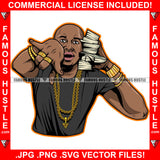 Dope Gangster Black Bald Man Money Cash Stack Cell Phone Hip Hop Rap Trap Street Hood Ghetto Thug Boss Hustler Hustling Drip Dripping Famous Hustle Rich Camo Camouflage Art Graphic Design Logo T-Shirt Print Printing JPG PNG SVG Vector Cut File