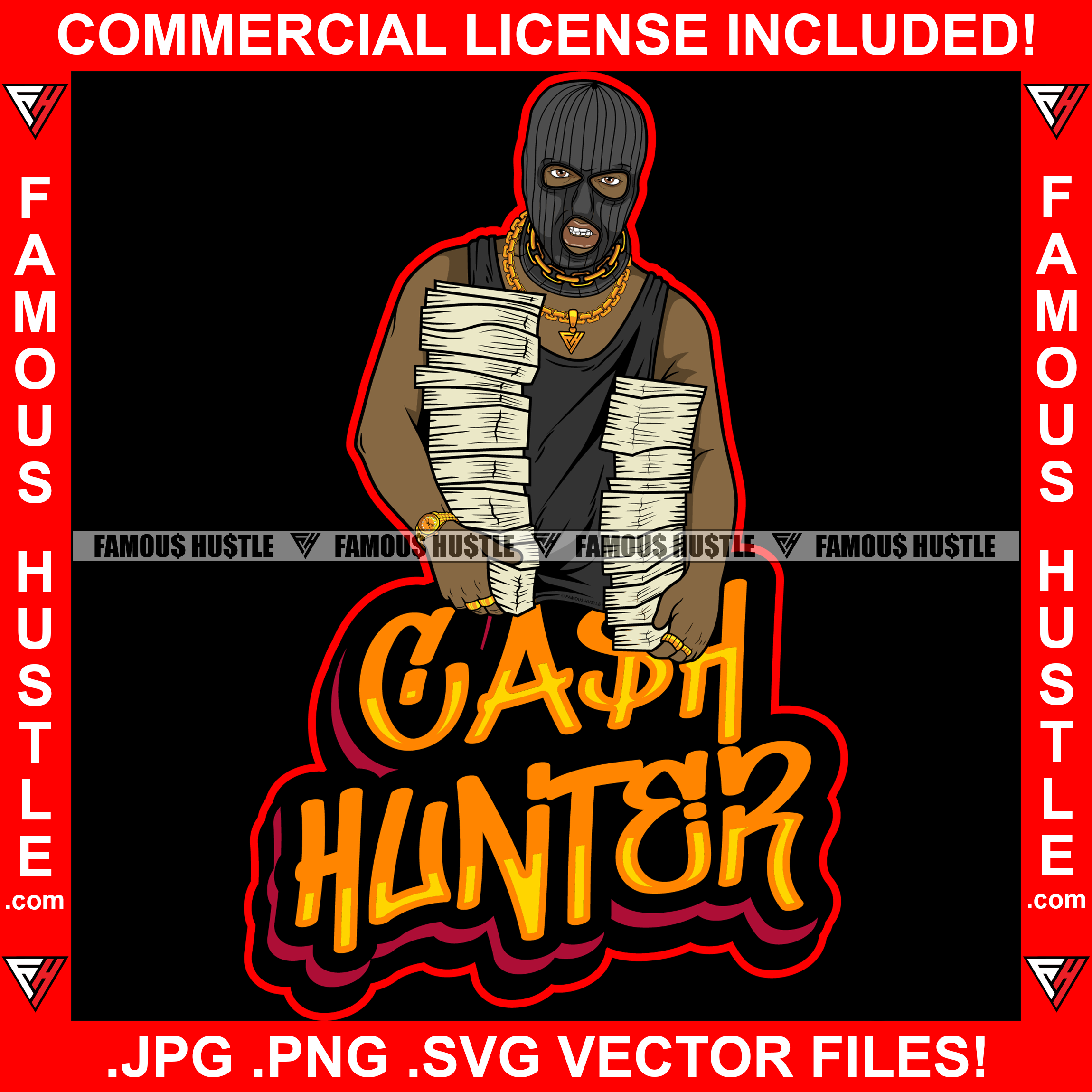 Cash Hunter Gangster Black Man Ski Mask Gold Jewelry Necklace Face Mas –  famoushustle