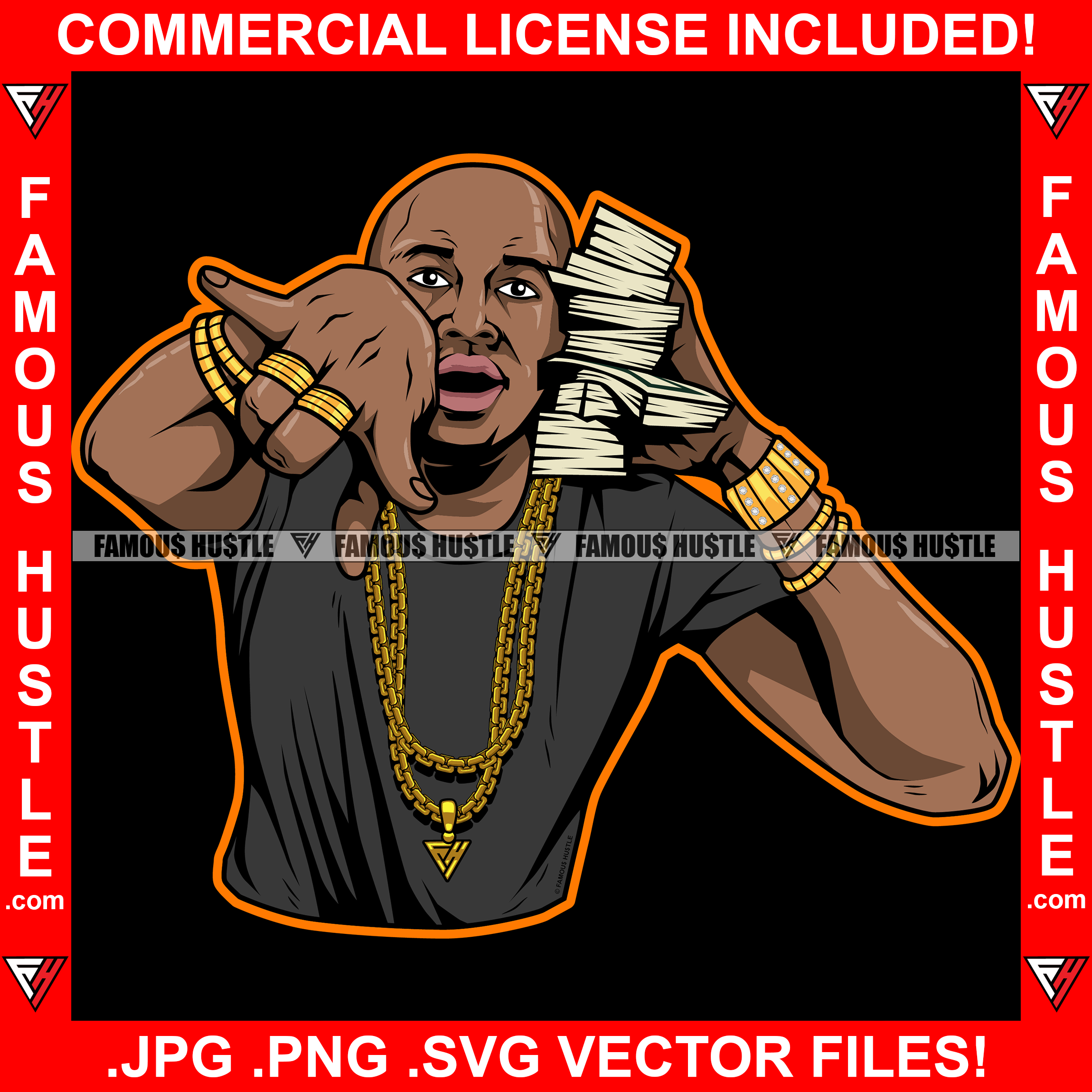 Dope Gangster Black Bald Man Money Cash Stack Cell Phone Hip Hop Rap T –  famoushustle