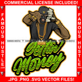 Gettin' Money Gangster Man Money Ski Mask Cash Stack Holding Cell Phone Hip Hop Rap Trap Street Hood Ghetto Thug Boss Hustler Hustling Drip Famous Hustle Rich Gang Member Quote Art Graphic Design Logo T-Shirt Print Printing JPG PNG SVG Vector Cut File