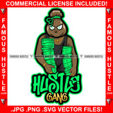 Hustle Gang Bag Cartoon Character Gold Necklace Two Huge Cash Stacks Dollar Sign Eyes Tattoo Hip Hop Rap Hustler Drip Trap Hood Thug Gang Street Ghetto Rich Famous Quote Art Graphic Design Logo T-Shirt Print Printing JPG PNG SVG Vector Cut File