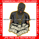 Paid In Full Famous Hustle Gangster Hustle Black Man Ski Mask Gold Teeth Jewelry Face Mask Cash Money Bundles Hip Hop Rap Rapper Plug Trap Street Hood Ghetto Hustling Drip Art Graphic Design Logo T-Shirt Print Printing JPG PNG SVG Vector Cut File