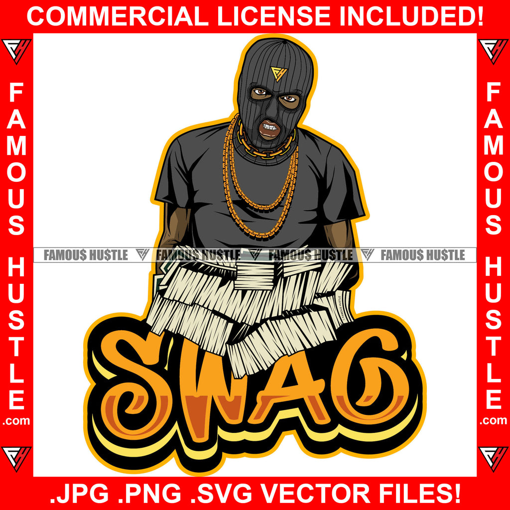 Swag Gangster Black Man Ski Mask Gold Jewelry Necklace Face Mask Hip H ...