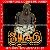 Swag Gangster Black Man Ski Mask Gold Jewelry Necklace Face Mask Hip Hop Rap Rapper Plug Trap Street Hood Ghetto Swag Thug Hustler Hustling Drip Famous Hustle Quote Art Graphic Design Logo T-Shirt Print Printing JPG PNG SVG Vector Cut File