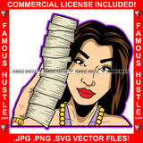 Paper Chaser White Sexy Female Lady Holding Cell Phone Big Money Stack Gold Jewelry Red Lips Hip Hop Rap Rapper Plug Trap Street Hood Ghetto Swag Thug Famous Hustle Art Graphic Design Logo T-Shirt Print Printing JPG PNG SVG Vector Cut File