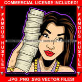 Paper Chaser White Sexy Female Lady Holding Cell Phone Big Money Stack Gold Jewelry Red Lips Hip Hop Rap Rapper Plug Trap Street Hood Ghetto Swag Thug Famous Hustle Art Graphic Design Logo T-Shirt Print Printing JPG PNG SVG Vector Cut File