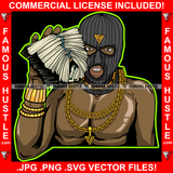 Respect Gangster Black Man Ski Mask Gold Jewelry Cash Money Stack Body Builder Hip Hop Rap Street Hood Ghetto Swag Thug Hustler Hustling Famous Hustle Baller Trapper Art Graphic Design Logo T-Shirt Print Printing JPG PNG SVG Vector Cut File