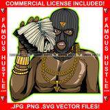 Respect Gangster Black Man Ski Mask Gold Jewelry Cash Money Stack Body Builder Hip Hop Rap Street Hood Ghetto Swag Thug Hustler Hustling Famous Hustle Baller Trapper Art Graphic Design Logo T-Shirt Print Printing JPG PNG SVG Vector Cut File