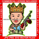 Baby Gangsta Gangster King Gold Chain Necklace Crown Machine Gun Money Stacks Hip Hop Rap Rapper Plug Trap Street Hood Ghetto Swag Thug Hustler Flex Drip Famous Hustle Art Graphic Design Logo T-Shirt Print Printing JPG PNG SVG Vector Cut File