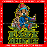 Eazy Money Gangster Teddy Bear Baby Sucking Pacifier Head Bandanna Gold Chain Cash Bag Purple Drink Lean Bottle Tattoo Hip Hop Rap Drip Trap Hood Thug Street Famous Hustle Quote Art Graphic Design Logo T-Shirt Print Printing JPG PNG SVG Vector Cut File