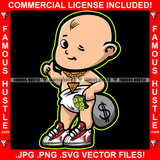 Famous Hustle Baby Boy Winking Eye Okay Sign Hand Diaper Gold Chain Necklace Cash Money Bag Sneakers Hip Hop Rap Rapper Plug Trap Street Hood Swag Thug Hustler Hustling Drip Rich Art Graphic Design Logo T-Shirt Print Printing JPG PNG SVG Vector Cut File