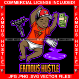 Famous Hustle Gangster Baby Passed Out Drunk Drinking Purple Drink Lean Cup Machine Gun Cash Money Stack Gold Necklace Tattoo Hip Hop Rap Hustler Drip Trap Hood Thug Street Quote Art Graphic Design Logo T-Shirt Print Printing JPG PNG SVG Vector Cut File