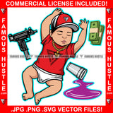 Gangster Baby Passed Out Drunk Drinking Pink Drink Lean Cup Machine Gun Cash Money Stack Gold Necklace Tattoo Hip Hop Rap Hustler Drip Trap Hood Thug Street Famous Hustle Art Graphic Design Logo T-Shirt Print Printing JPG PNG SVG Vector Cut File