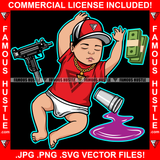 Gangster Baby Passed Out Drunk Drinking Pink Drink Lean Cup Machine Gun Cash Money Stack Gold Necklace Tattoo Hip Hop Rap Hustler Drip Trap Hood Thug Street Famous Hustle Art Graphic Design Logo T-Shirt Print Printing JPG PNG SVG Vector Cut File