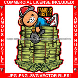 Famous Hustle Teddy Bear Laying On Huge Money Stack Gold Necklace Cash Bag Hip Hop Rap Rapper Plug Trap Street Hood Ghetto Swag Thug Boss Grind Gangsta Hustler Hustling Drip Quote Art Graphic Design Logo T-Shirt Print Printing JPG PNG SVG Vector Cut File