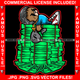 Famous Hustle Gangster Teddy Bear Scar Face Laying Huge Money Stack Gold Necklace Cash Bag Hip Hop Rap Rapper Plug Trap Street Hood Ghetto Swag Thug Boss Grind Hustling Drip Art Graphic Design Logo T-Shirt Print Printing JPG PNG SVG Vector Cut File