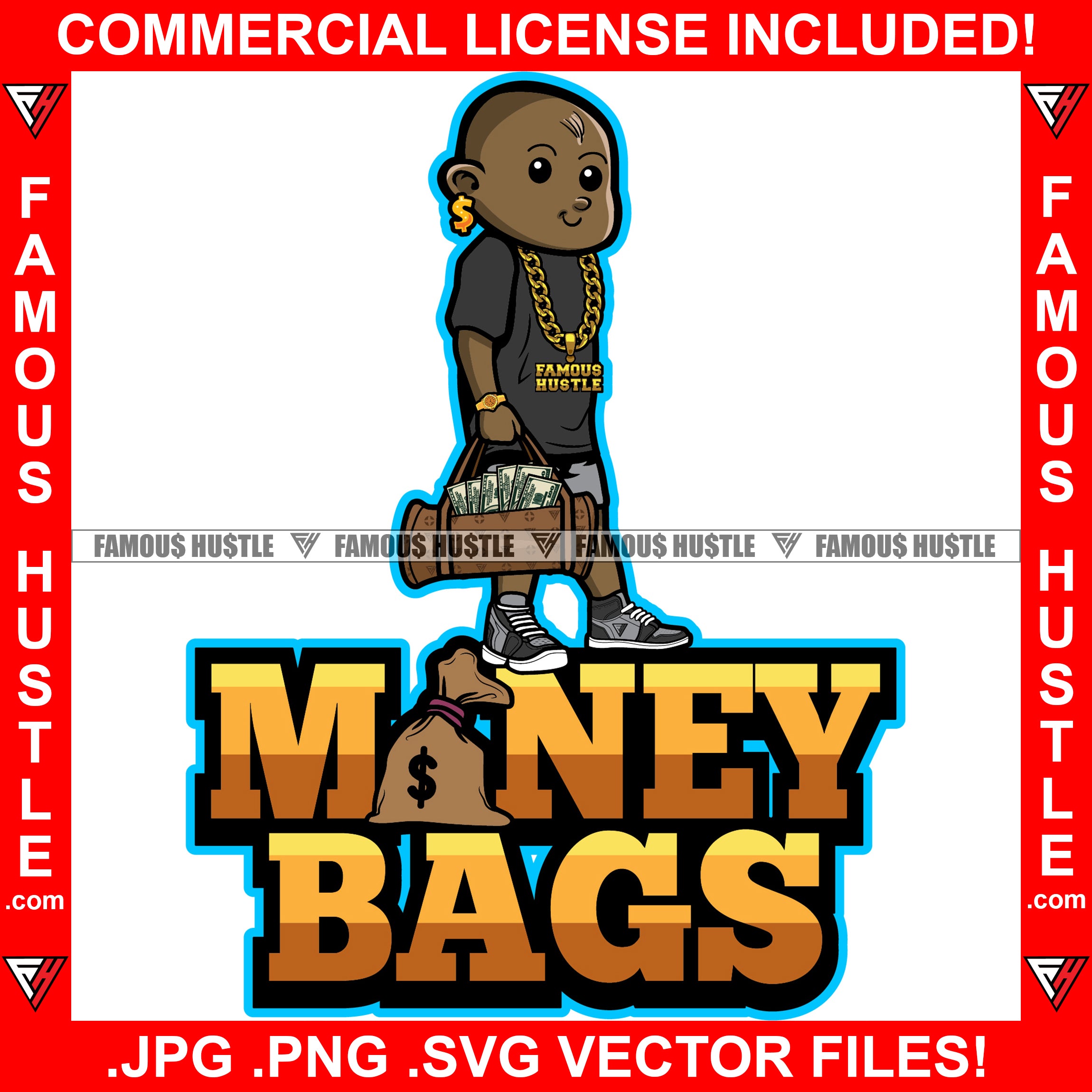 Money Bags Gangster Black Boy Bald Man Happy Smile Gold Dollar Sign Ea ...