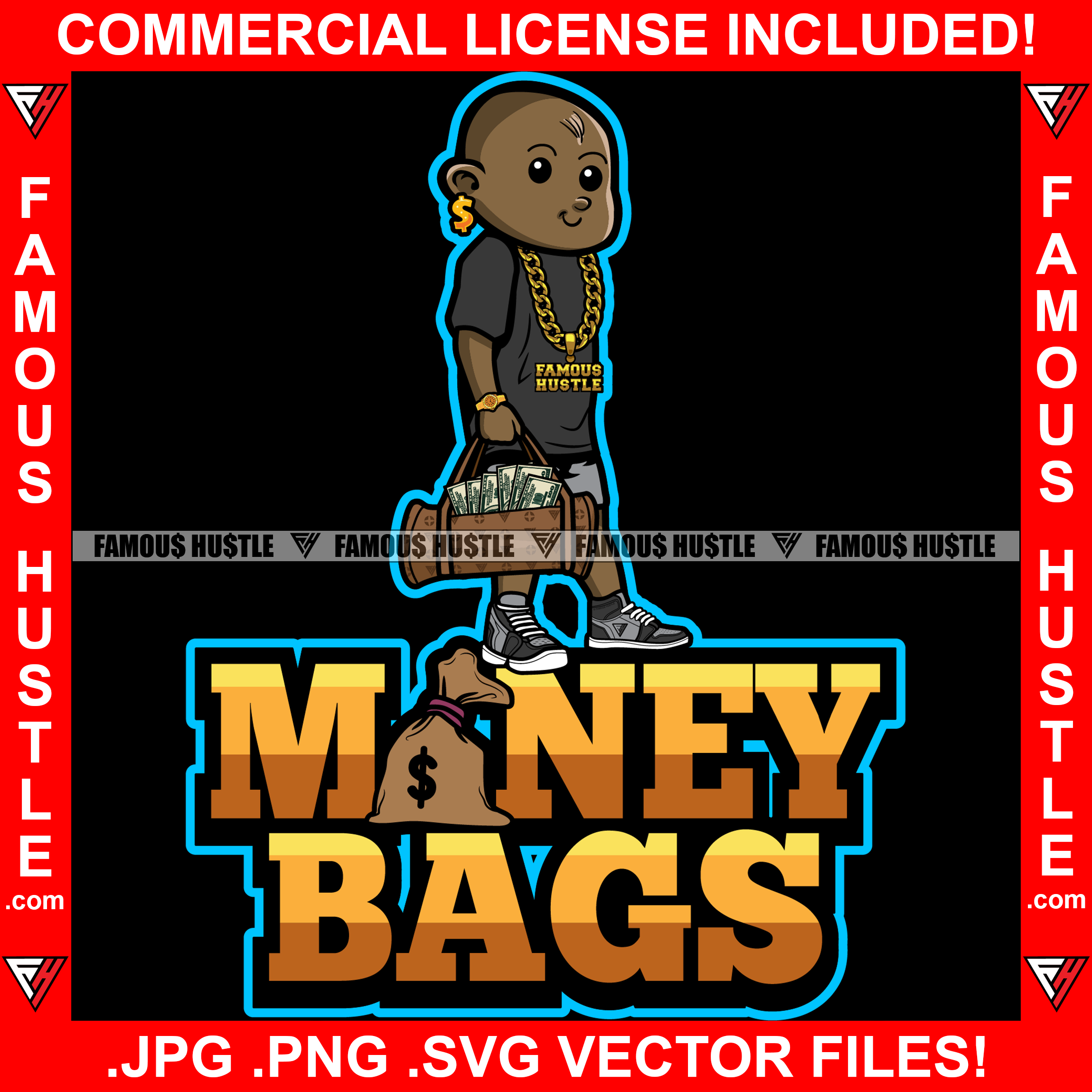 Money Bags Gangster Black Boy Bald Man Happy Smile Gold Dollar Sign Ea ...